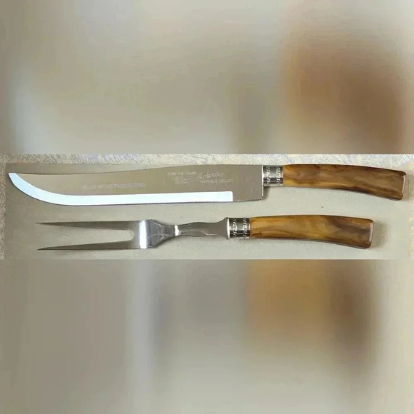 Vintage Westall Richardson Sheffield Carving Set Stainless Marbled Bakelite MCM - Picture 13 of 16